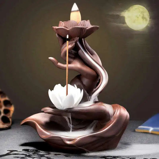 Ceramic Backflow Incense Stove Zen Buddha Hand Decor