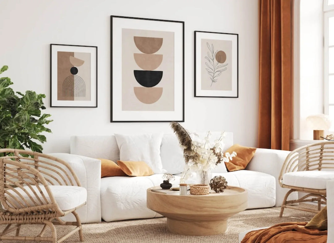 Minimalist Beige Terracotta Abstract Geometric Canvas Wall Art Set of 3