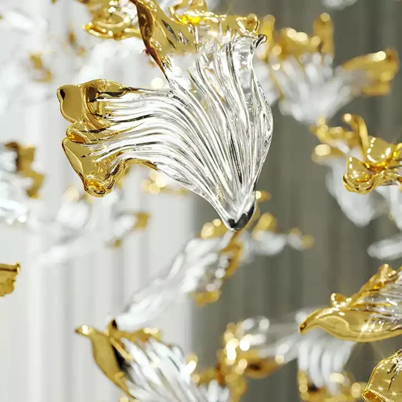 Modern Glass Leaf Pendant Chandelier – Clear &amp; Gold Suspension Light