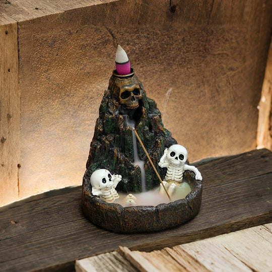 Skull Mountain Backflow Incense Burner Resin Decor