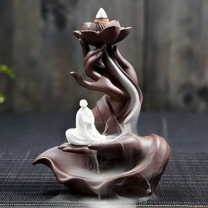 Ceramic Backflow Incense Stove Zen Buddha Hand Decor