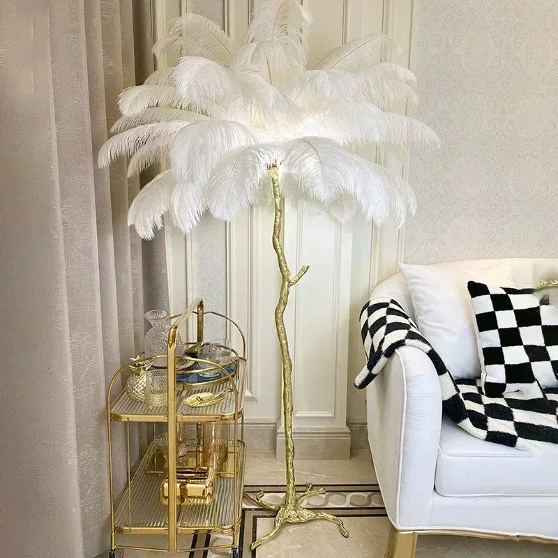 Lily Nordic Feather LED Floor Lamp – Luxury Ostrich Standing Light