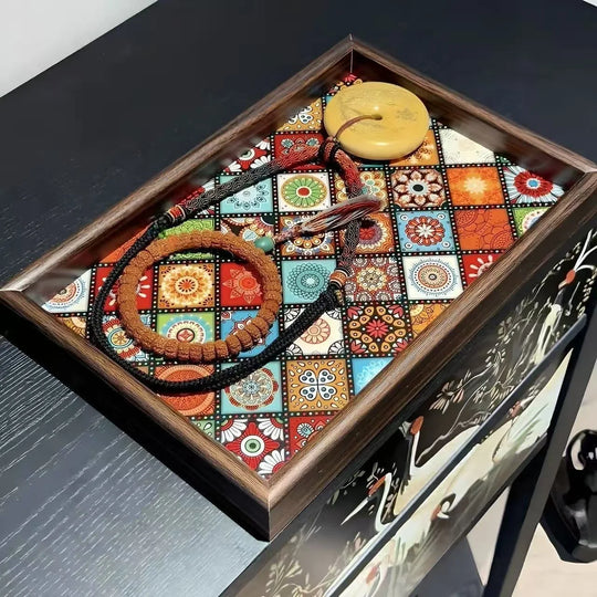 Wooden Decorative Storage Tray for Living Room and Desktop Use