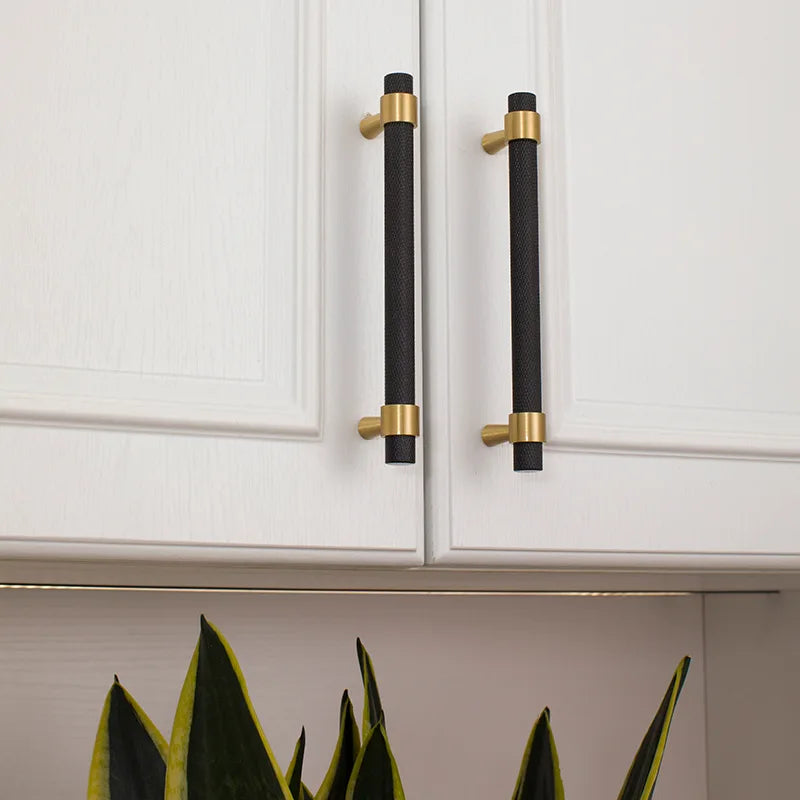 Solid Brass Knurled Cabinet Handles – Gold and Black Pulls and Knobs for Furniture