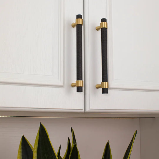 Solid Brass Knurled Cabinet Handles – Gold and Black Pulls and Knobs for Furniture