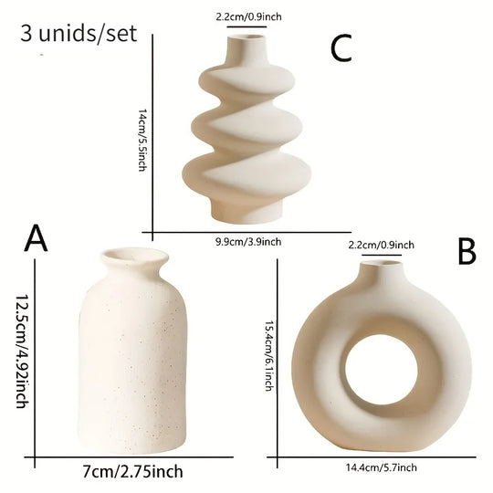 Set of 3 White Ceramic Decorative Vases for Home Styling