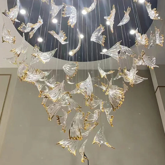 Modern Glass Leaf Pendant Chandelier – Clear &amp; Gold Suspension Light