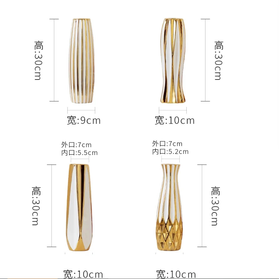 Water Gold Ceramic Decorative Vase for Living Room and Entrance