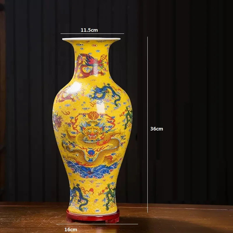 Large Ceramic Nine Dragons Decorative Vase for Living Room Decor