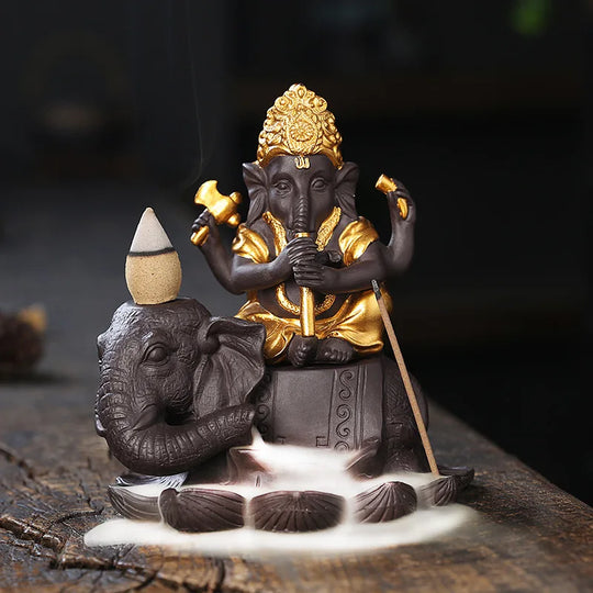 Elephant Head Ganesha Backflow Incense Burner Zen Decor