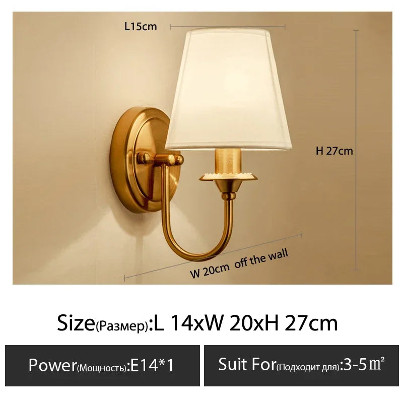 European Style Copper LED Wall Lamp for Bedroom &amp; Living Room