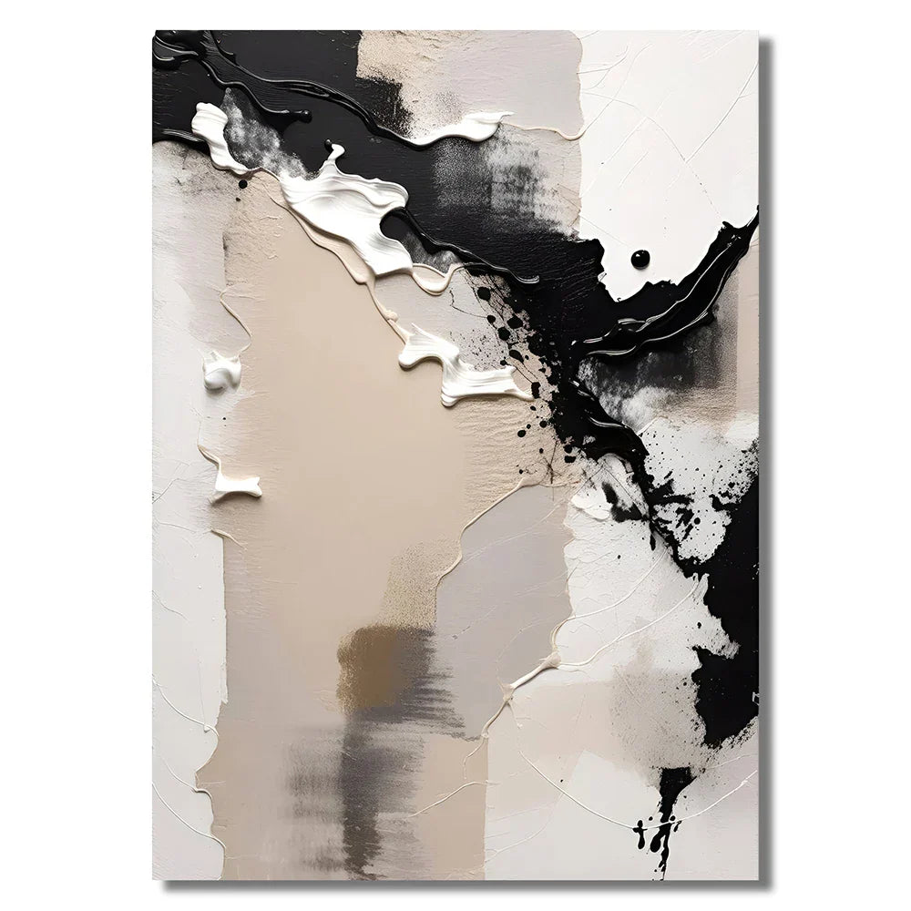 Neutral Palette Grey Black Beige Abstract Canvas Wall Art Set of 3