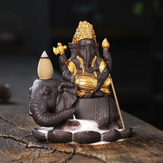 Elephant Head Ganesha Backflow Incense Burner Zen Decor