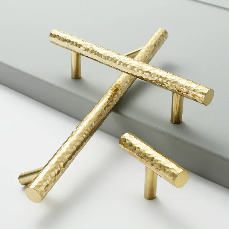 Hammered Brass Cabinet Handles – Light Gold Knobs and Pulls for Furniture