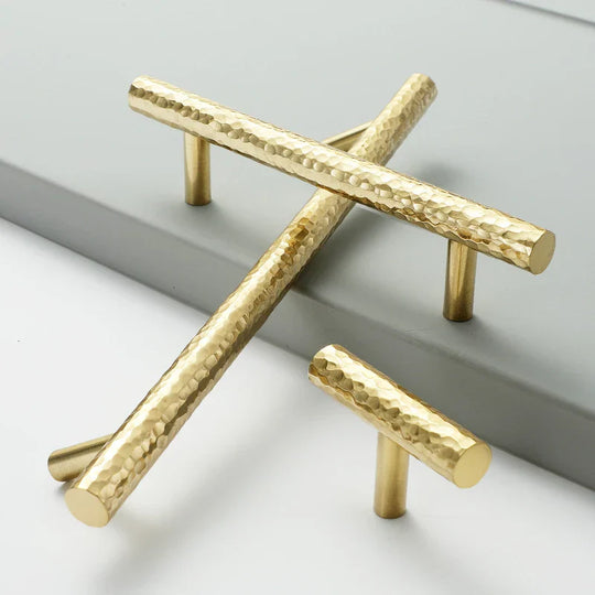 Hammered Brass Cabinet Handles – Light Gold Knobs and Pulls for Furniture