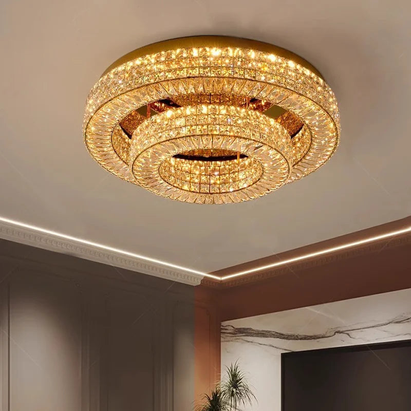 Modern Two-Tier Crystal Ceiling Light for Bedroom &amp; Living Room