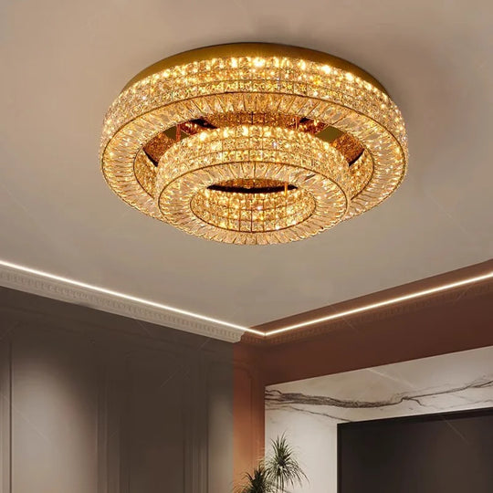 Modern Two-Tier Crystal Ceiling Light for Bedroom &amp; Living Room