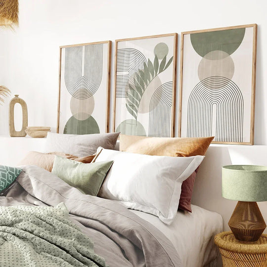 Set of 3 Abstract Geometric Botanical Canvas Wall Art