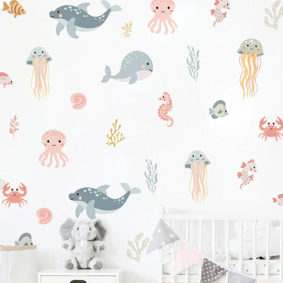 Ocean Dreams Watercolor Nursery Wall Decals