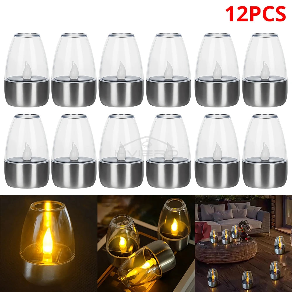 Solar LED Candle Light Stainless Steel Outdoor Garden Decoration