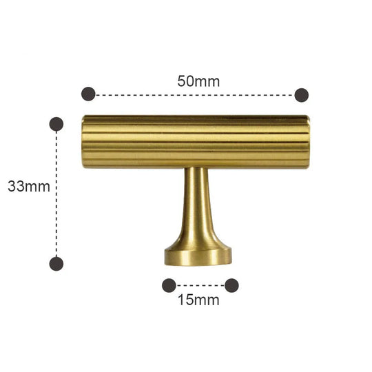 Solid Brass Art Deco Cabinet Handles – Knurled T-Bar Pulls and Knobs for Furniture