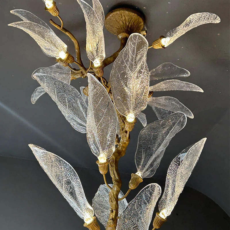 Luxury Leaf Chandelier Copper Pendant Light for Staircase &amp; Villa