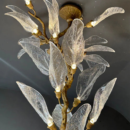 Luxury Leaf Chandelier Copper Pendant Light for Staircase &amp; Villa