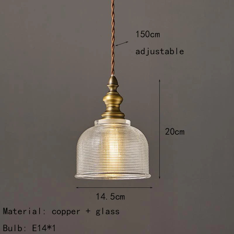 Classical Copper Clear Glass Pendant Light for Dining &amp; Bedroom