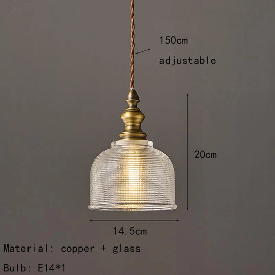 Classical Copper Clear Glass Pendant Light for Dining &amp; Bedroom