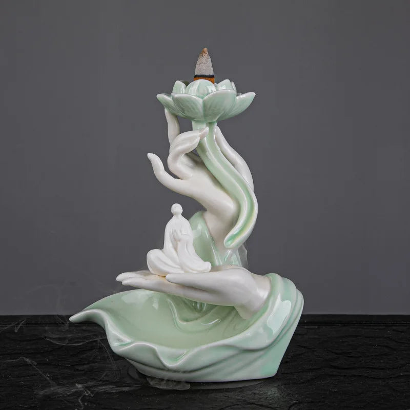 Ceramic Backflow Incense Stove Zen Buddha Hand Decor