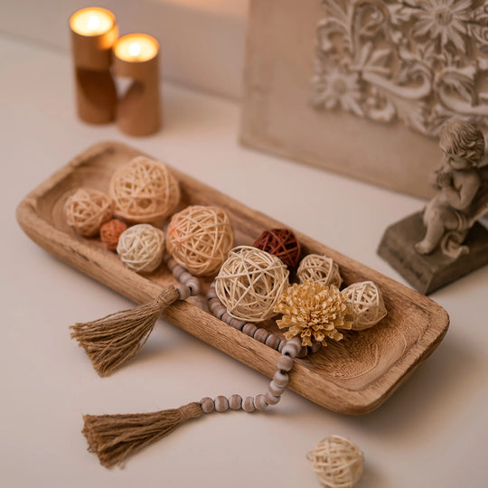 16 Inch Decorative Wooden Bowl Tray for Tabletop Decor