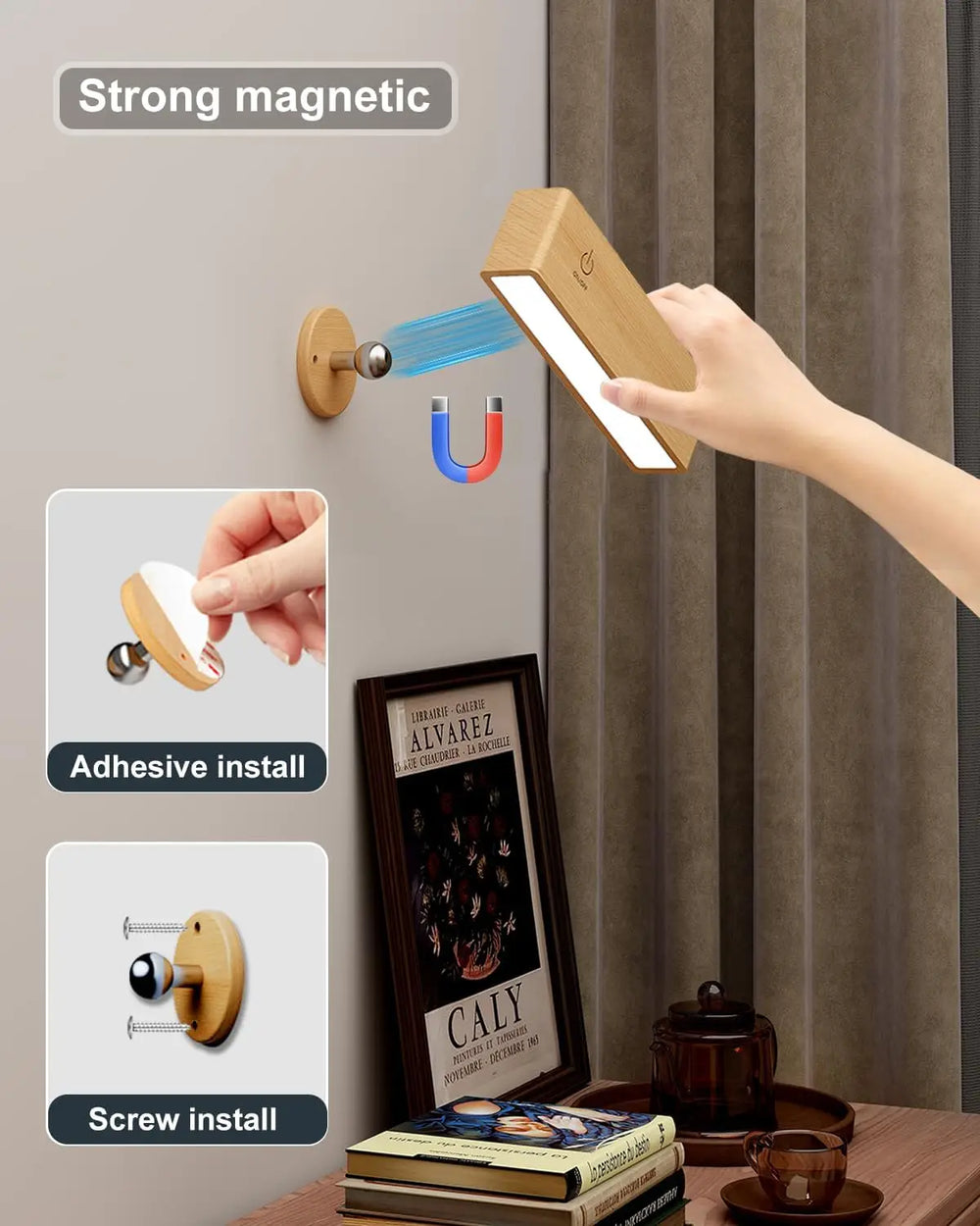 Nordic Wooden Wall Lamp 360° Rotating Magnetic Reading Light
