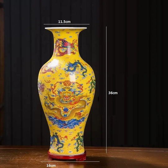 Large Ceramic Nine Dragons Decorative Vase for Living Room Decor