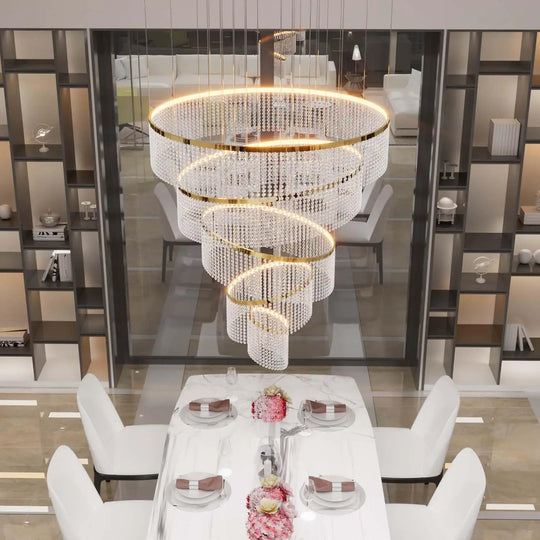 Large Crystal Ring Chandelier for High Ceilings &amp; Staircase Foyers