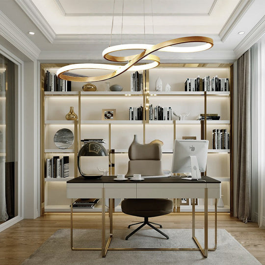 Geometric Wave Semi-Flush Chandelier – Metal &amp; Silica Gel