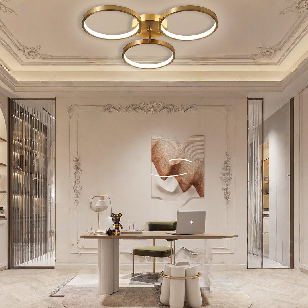 Three-Light Modern Copper LED Flush Mount Ceiling Light