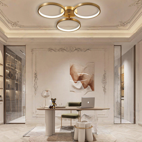 Three-Light Modern Copper LED Flush Mount Ceiling Light