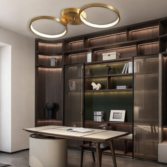 Three-Light Modern Copper LED Flush Mount Ceiling Light