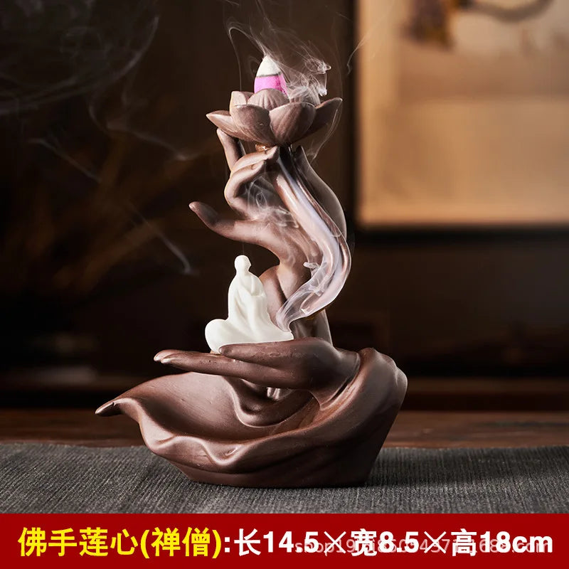 Ceramic Backflow Incense Stove Zen Buddha Hand Decor