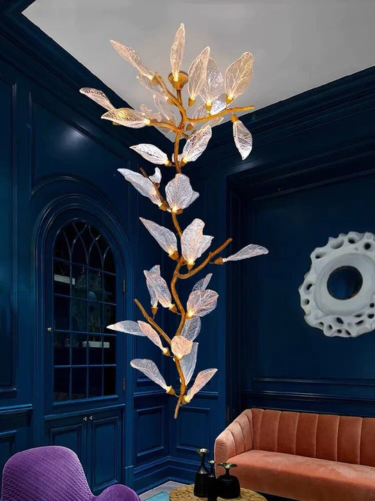Luxury Leaf Chandelier Copper Pendant Light for Staircase &amp; Villa
