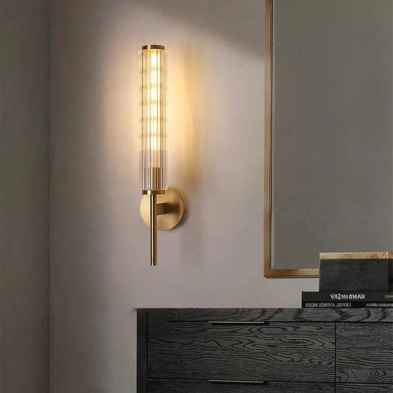 Modern Glass Wall Sconce Gold Brass Indoor Light for Bedroom &amp; Hall