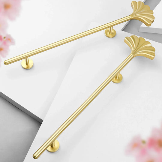 Solid Brass Ginkgo Leaf Handle – Elegant Gold Furniture Knob for Cabinets, Wardrobes, and Cupboards
