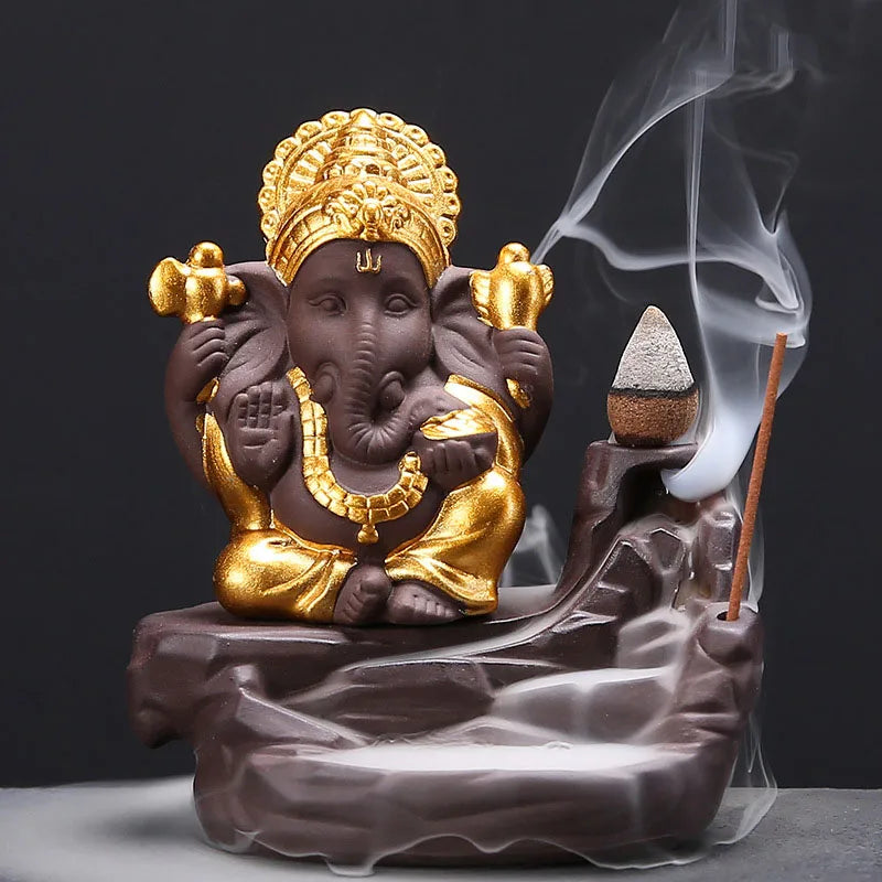 Elephant Head Ganesha Backflow Incense Burner Zen Decor