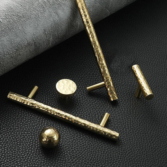Hammered Brass Cabinet Handles – Light Gold Knobs and Pulls for Furniture