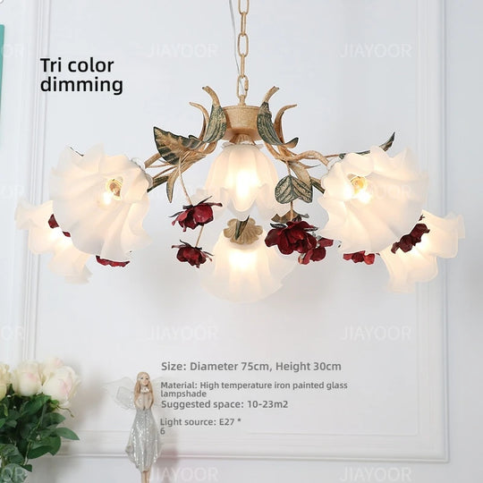 French Retro Flower Glass Chandelier for Bedroom &amp; Living Room