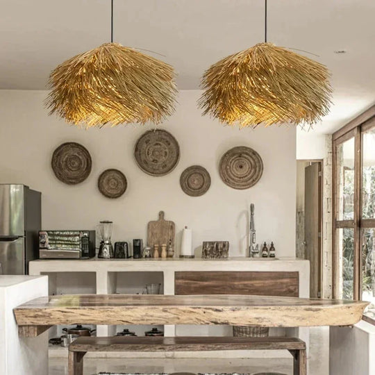 Handwoven Rattan Pendant Light Wicker Ceiling Lamp for Living Room