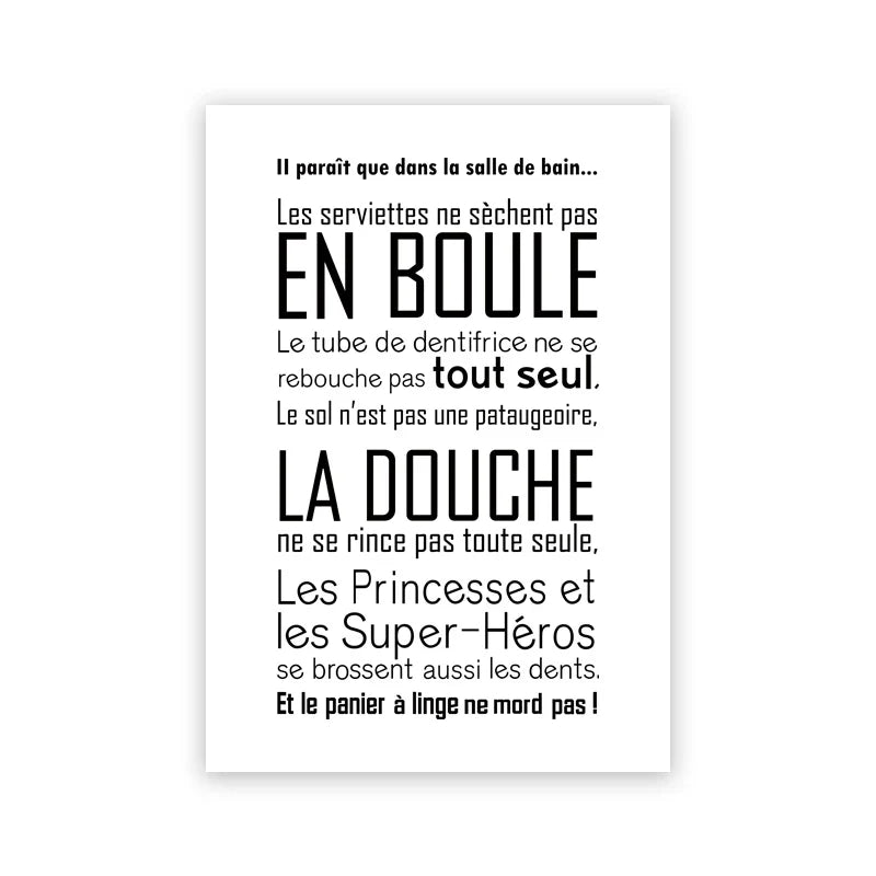 Bathroom Rules French Quotes Black White Canvas Wall Art