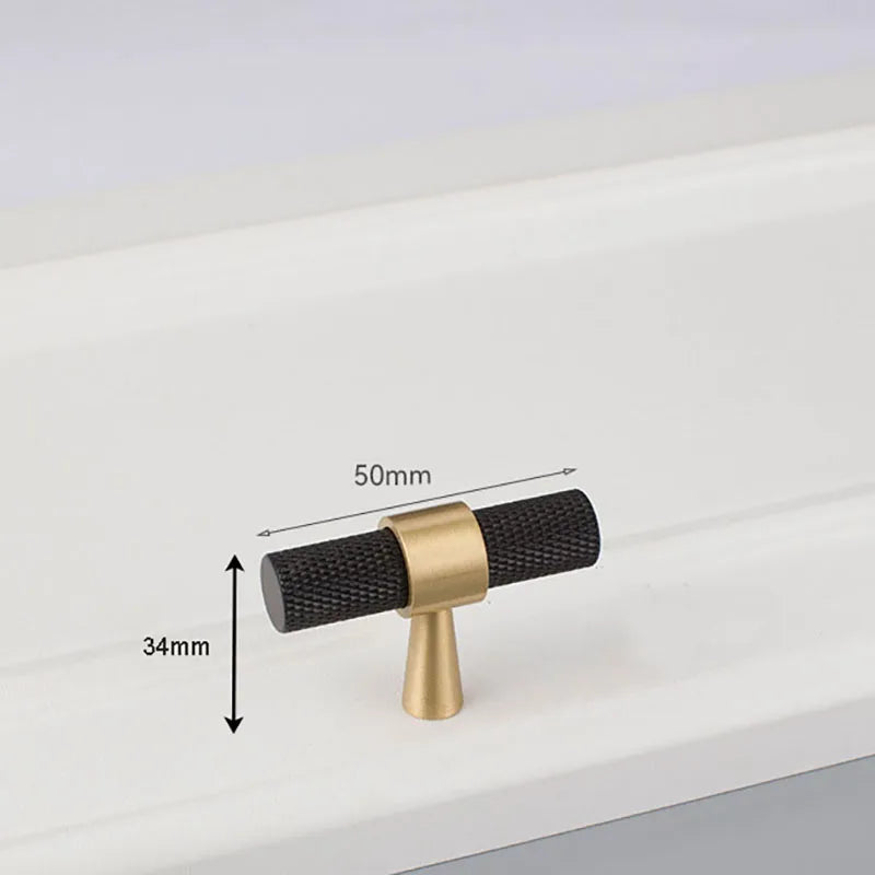 Solid Brass Knurled Cabinet Handles – Gold and Black Pulls and Knobs for Furniture