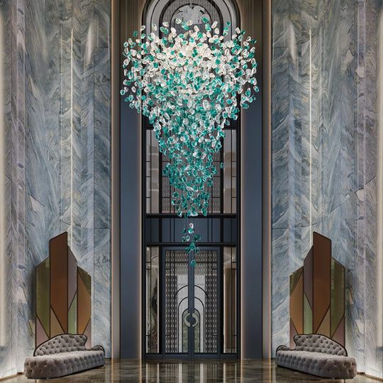 Large Green Crystal Chandelier Luxury LED Light for Lobby &amp; Stair