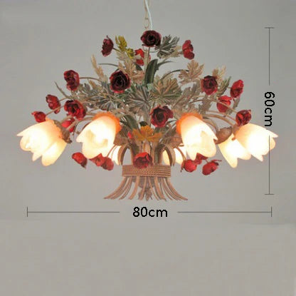 American Retro Glass Flower Chandelier for Living &amp; Dining Room